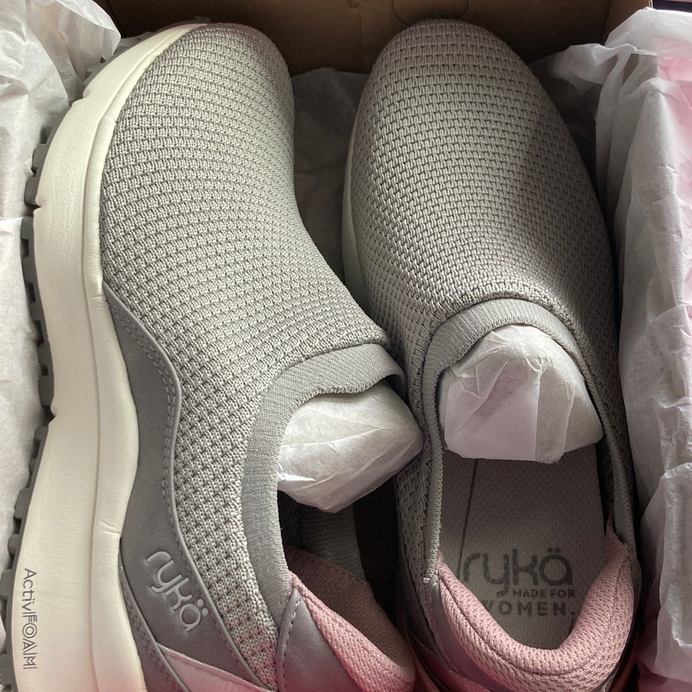Ryka Women's Gray and Pink Slip-On Sneakers size 8 Wide Width (brand new in box)